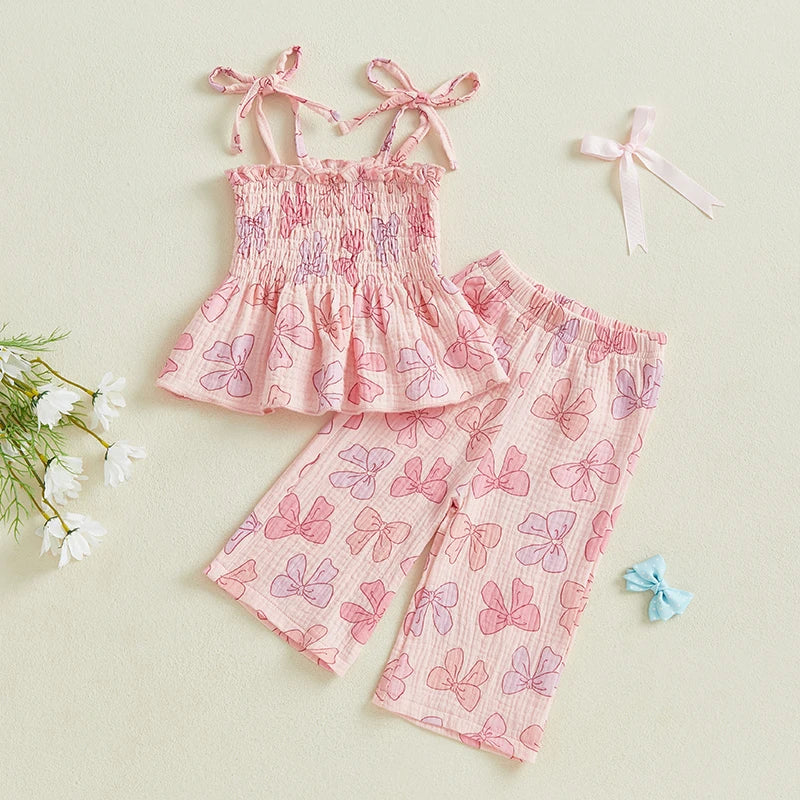 Summer Toddler Kid Baby Girl Clothes Set Sleeveless Lacing Strap Camisole Elastic Waistband Pants Outfits
