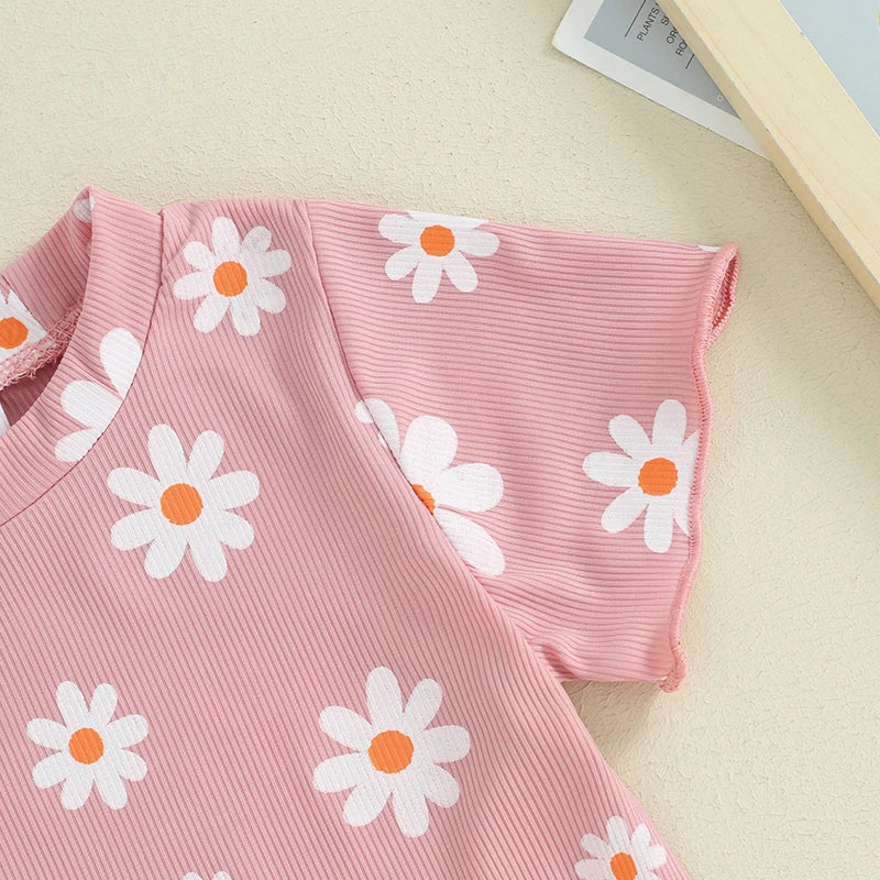 Toddler Baby Girl Summer Clothes Floral Short Sleeve Crewneck T-Shirts Shorts Set Outfit