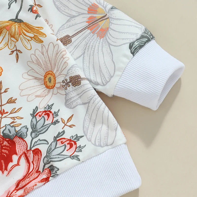 Toddler Girls Fall Outfits Floral Print Long Sleeve Sweatshirt and Elastic Sweatpants Set Baby Clothes