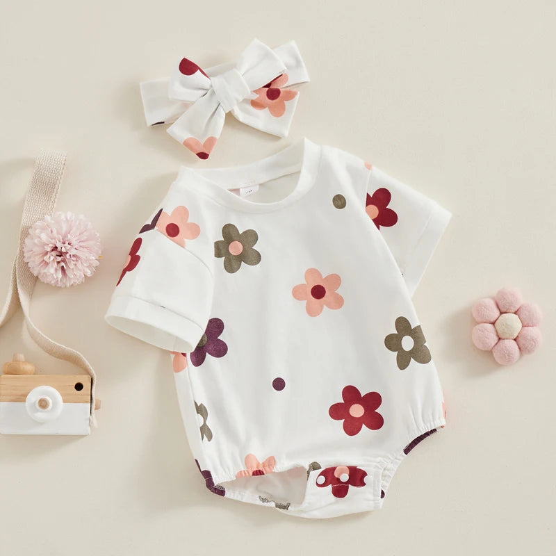 Newborn Baby Girl Summer Clothes Sleeveless Halter Romper Floral Jumpsuit Headband 0-18 Months