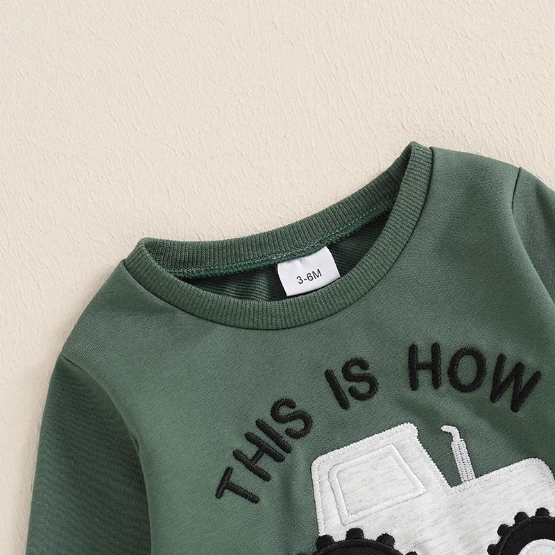 Baby Boys Pants Set Tractor Print Long Sleeve Sweatshirt with Elastic Waist Sweatpants Infant Clothes