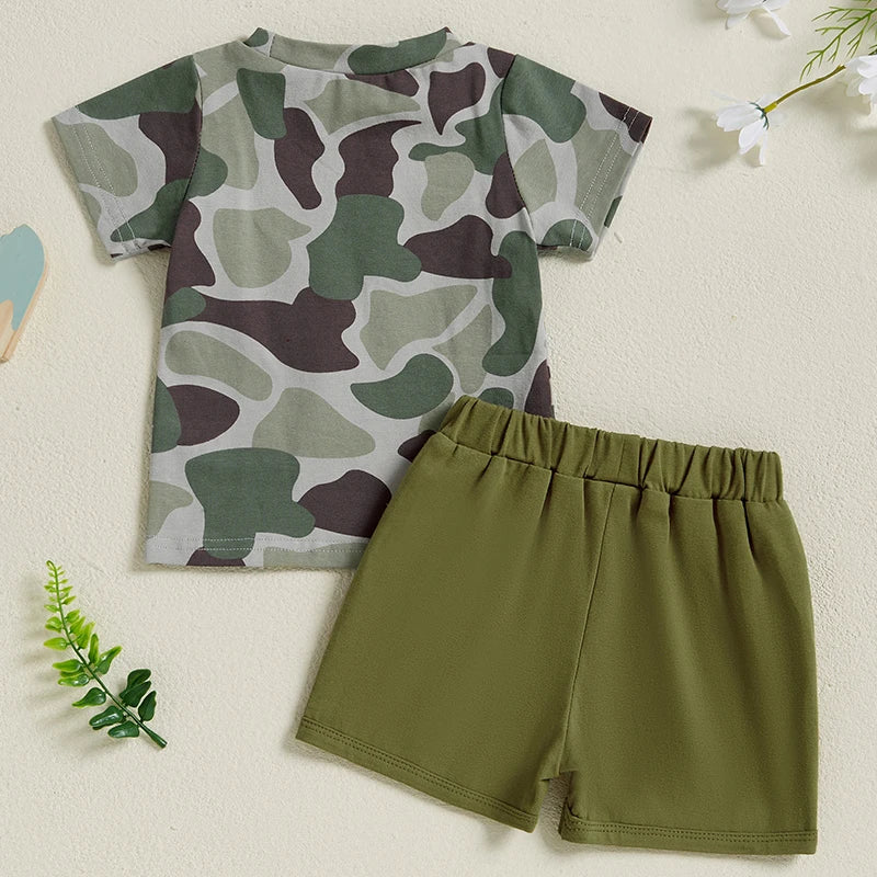 Toddler Baby Boy Shorts Set Camouflage Short Sleeve T-shirts Solid Elastic Waist Shorts Summer Outfit