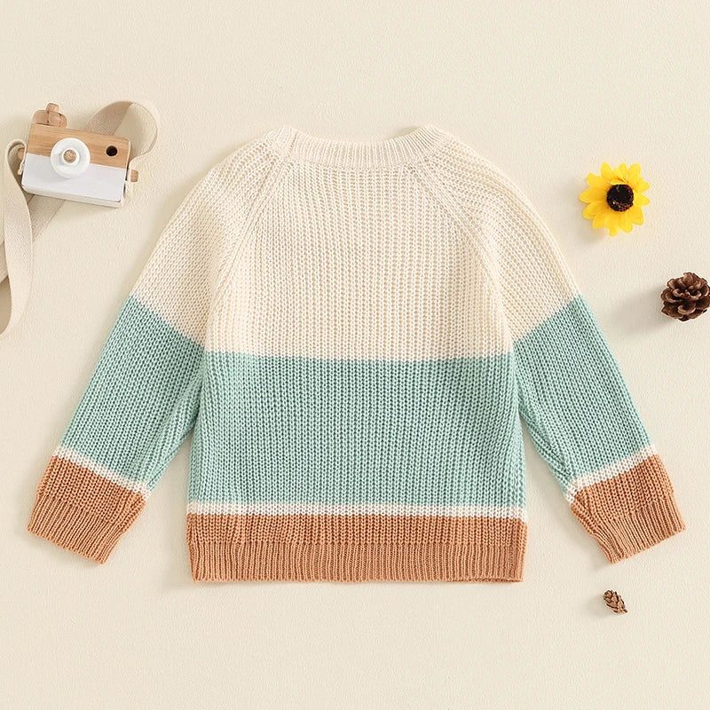 Baby Boy Sweater Casual Contrast Color Warm Knitted Long Sleeve Pullover Infant Knitwear