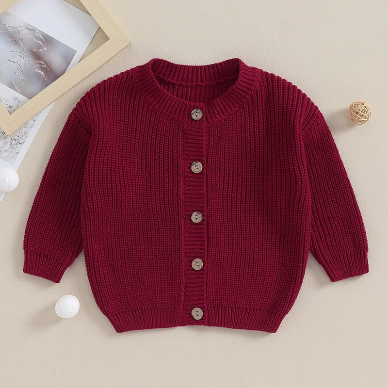 Baby Boys Warm Sweaters Coats Solid Loose Button Long Sleeve Knitwear Cardigan Jacket