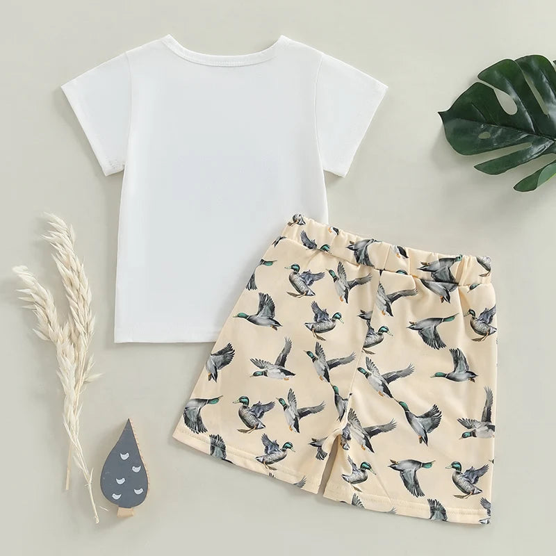 Toddler Baby Boy Duck Outfit Short Sleeve T-shirts Elastic Waist Shorts Summer Outfit