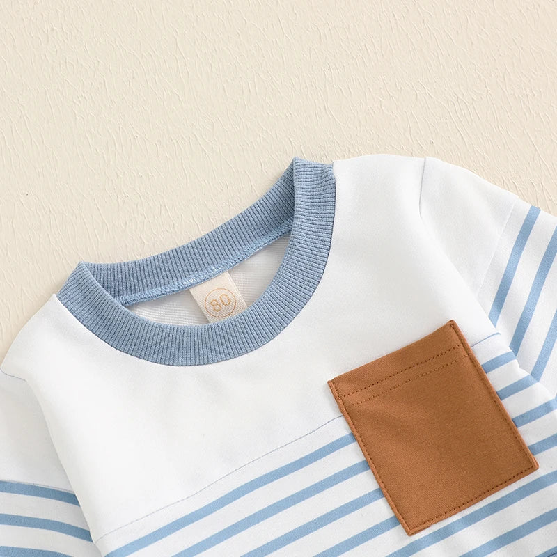 Kids Boys Outfit Long Sleeve Stripes Sweatshirt with Elastic Waist Sweatpants Fall Outfit