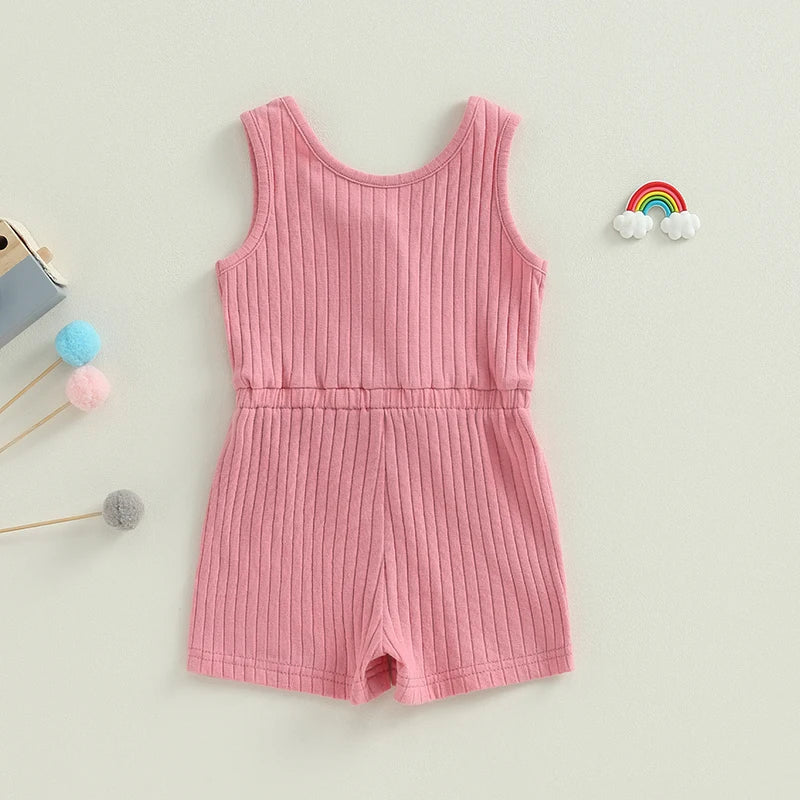 Toddler Baby Girls Boys Playsuit Solid Crew Neck Sleeveless Jumpsuits Summer Clothes Romper