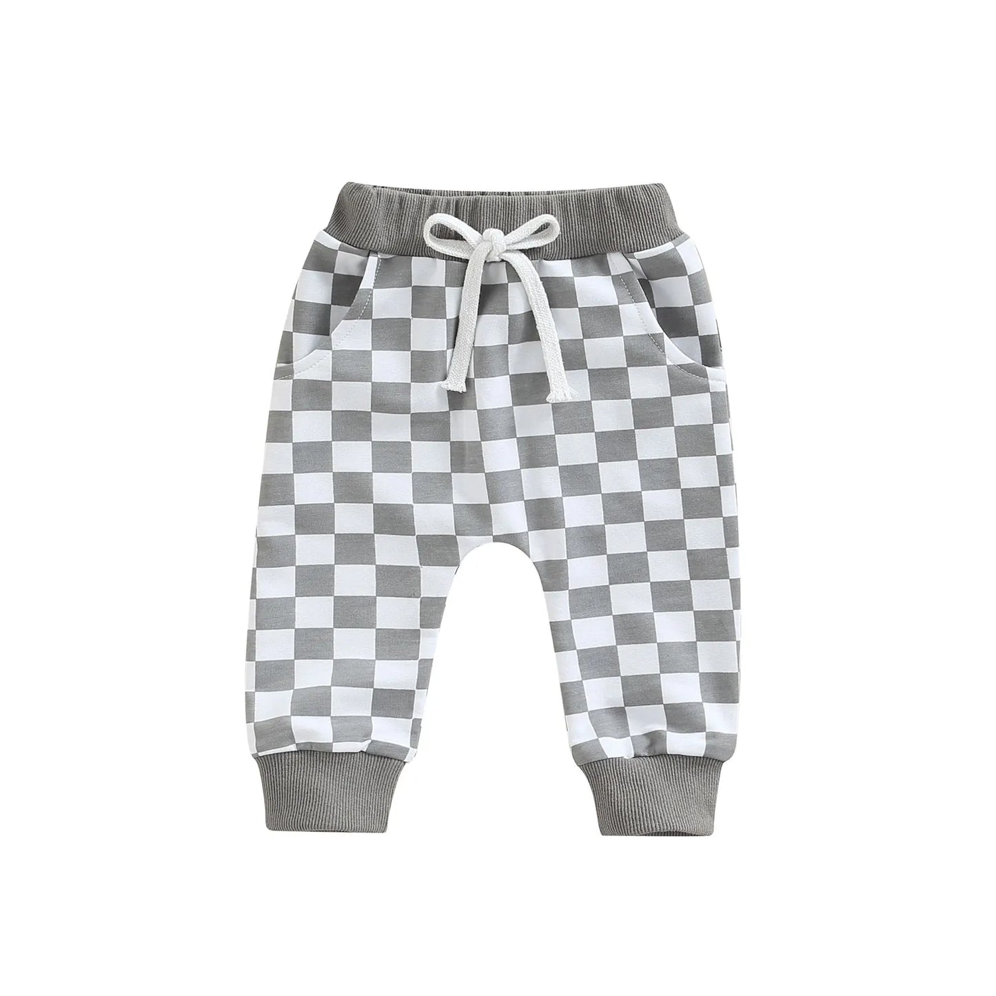 Toddler Baby Boy Casual Pants Checkered Tie-up Autumn Clothing 3 Colors