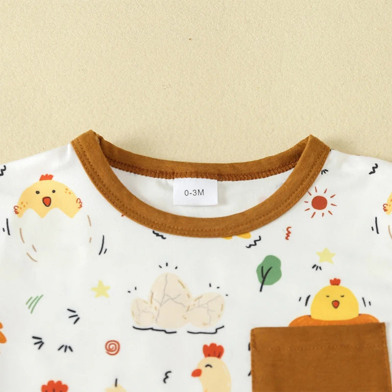 Toddler Boy Girl Summer Clothes Cute Farm Baby Chicken Outfit Set Short Sleeve Cartoon T-Shirt and Shorts