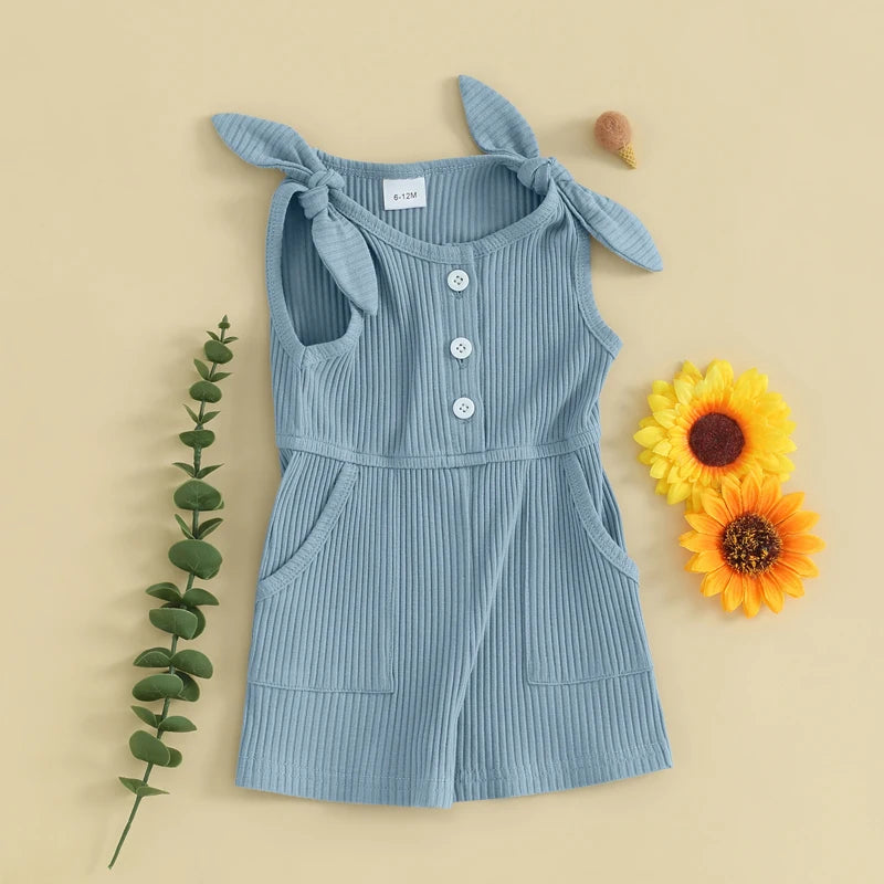 Toddler Kids Girls Rompers Shorts 4 Colors Solid Sleeveless Ribbed Knitted Jumpsuit Overalls Summer Clothes