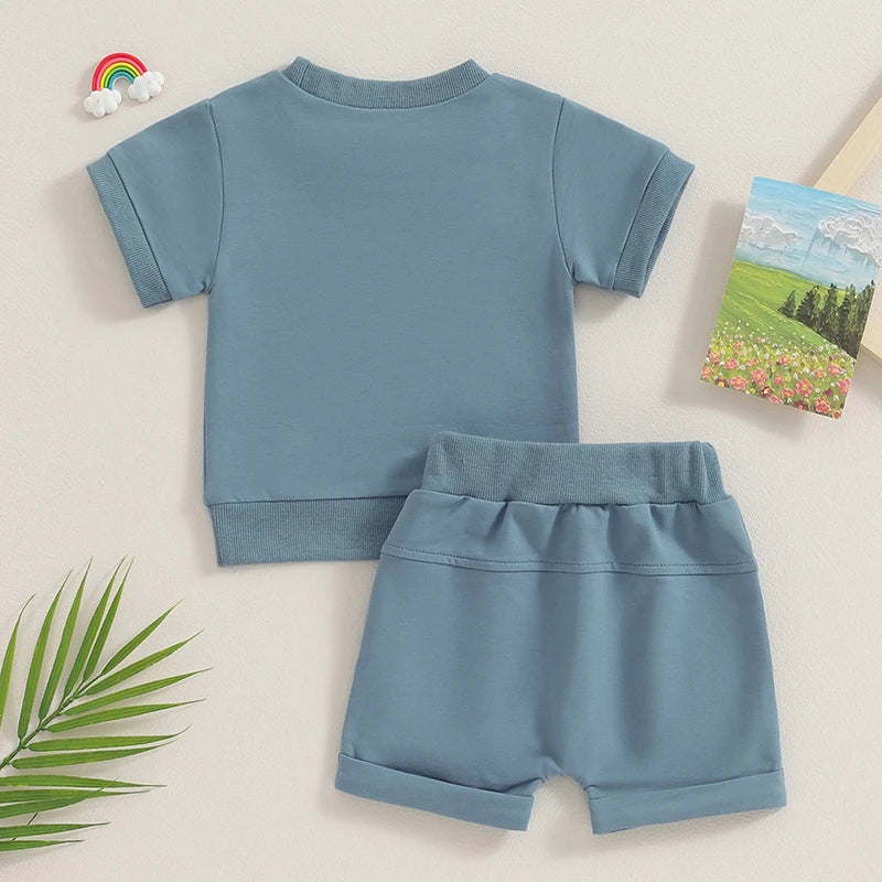 Toddler Baby Summer Clothes Solid Color Short Sleeve Round Neck T-Shirt with Shorts 2Pcs Outfit