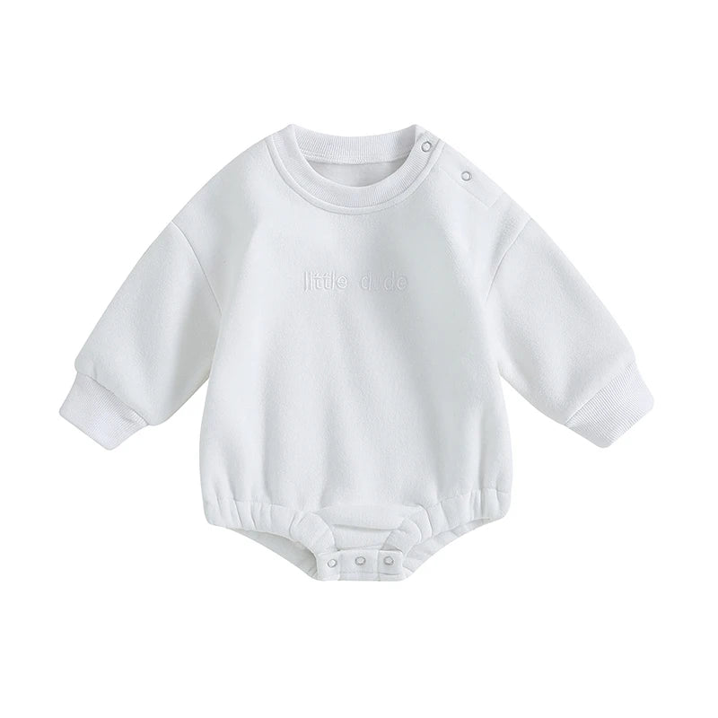 Baby Boys Sweatshirt Bodysuit Long Sleeve Round Neck Letter Embroidery "Little Dude" Bodysuit
