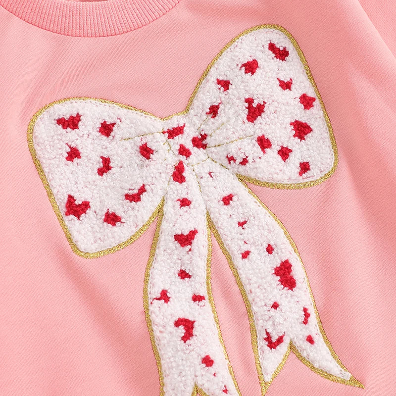 Girl Fall Outfit Bow Embroidery Long Sleeve Sweatshirt with A Line Tulle Skirt