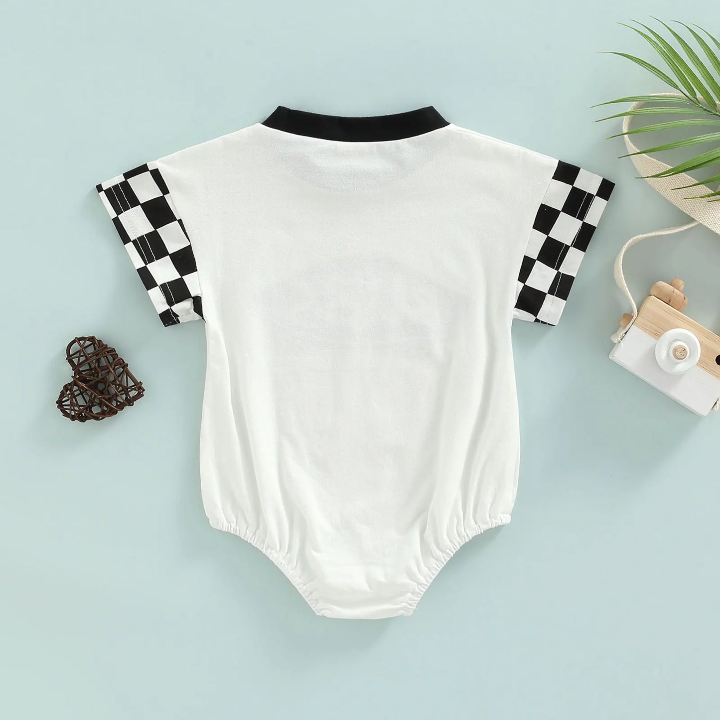 Infant Baby Girl Boy Romper Plaid Short Sleeve Round Neck Cartoon Pattern Letter Print Jumpsuit