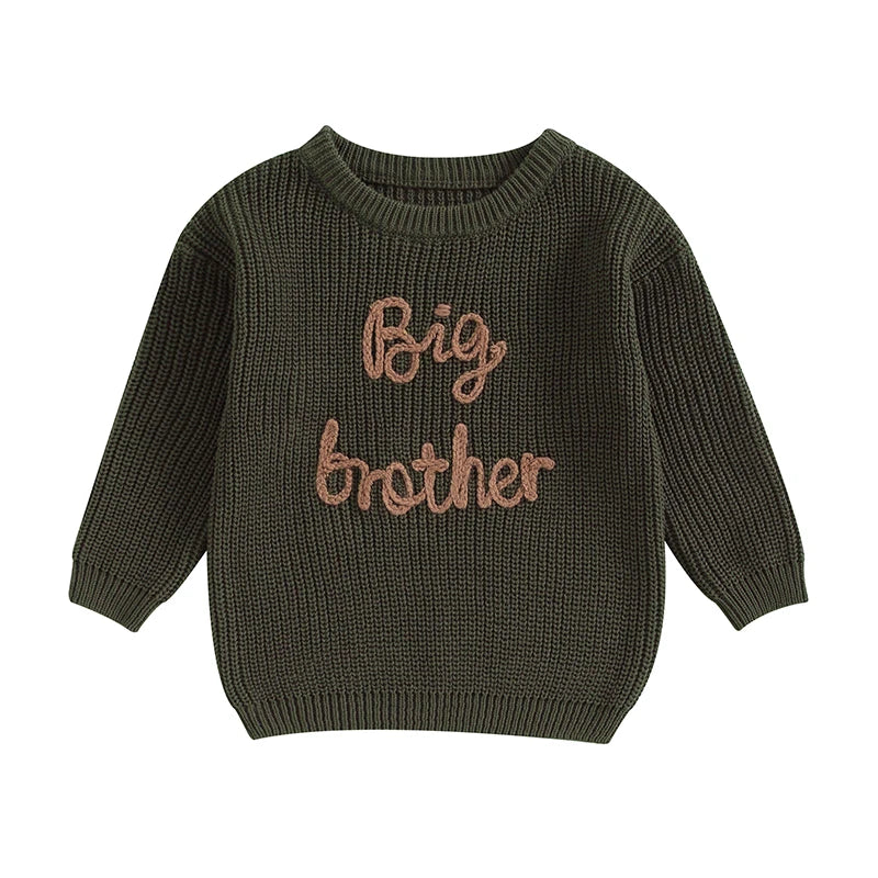 Boys Long Sleeve Letter "Big Brother" Embroidery Pullover Loose Cotton Knit Sweater