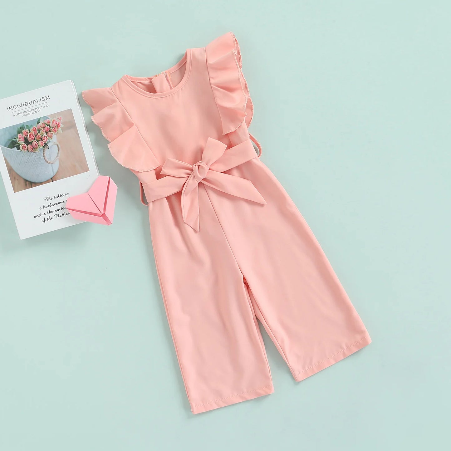 Toddler Baby Girl Summer Romper Off Shoulder Solid Pink O-Neck Jumpsuit Casual Clothing