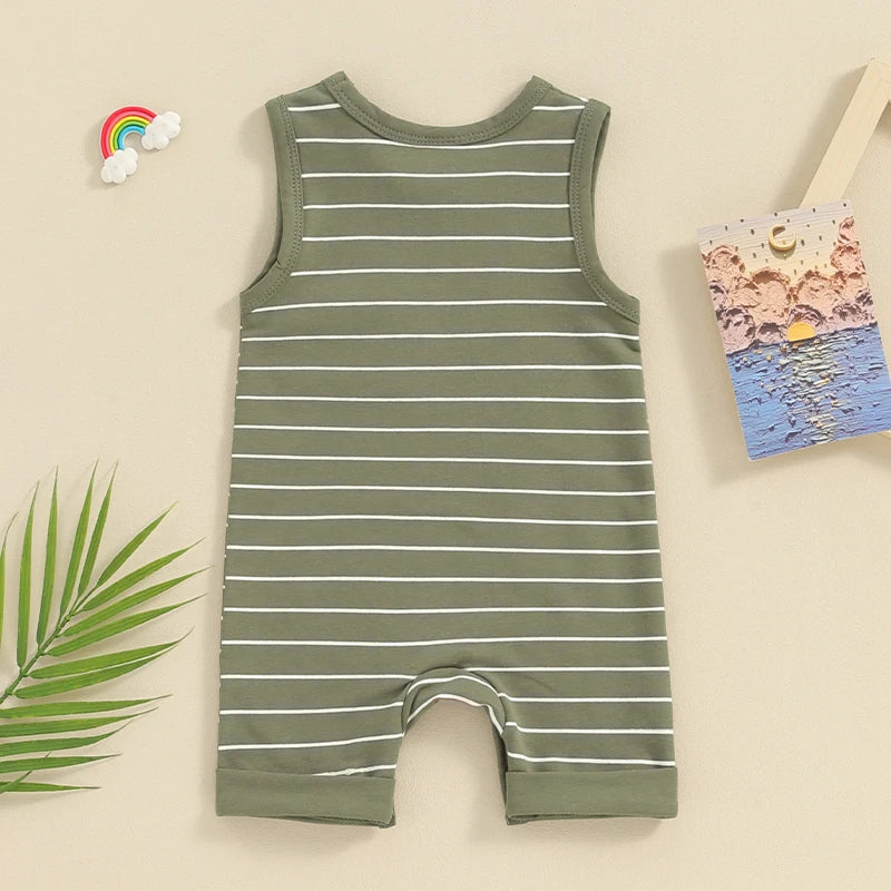 Summer Newborn Baby Boys Rompers Clothing Striepd Print Sleeveless Pocket Jumpsuits Long Pants Baby Overalls