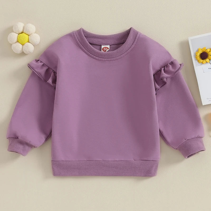 Toddler Kids Baby Boy Girl Crewneck Sweatshirt Cotton Long Sleeve Solid Color Pullover Top Casual Spring Fall Clothes