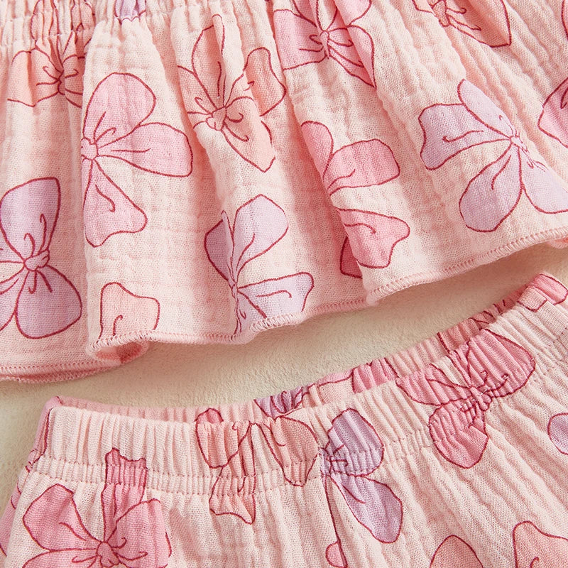 Summer Toddler Kid Baby Girl Clothes Set Sleeveless Lacing Strap Camisole Elastic Waistband Pants Outfits
