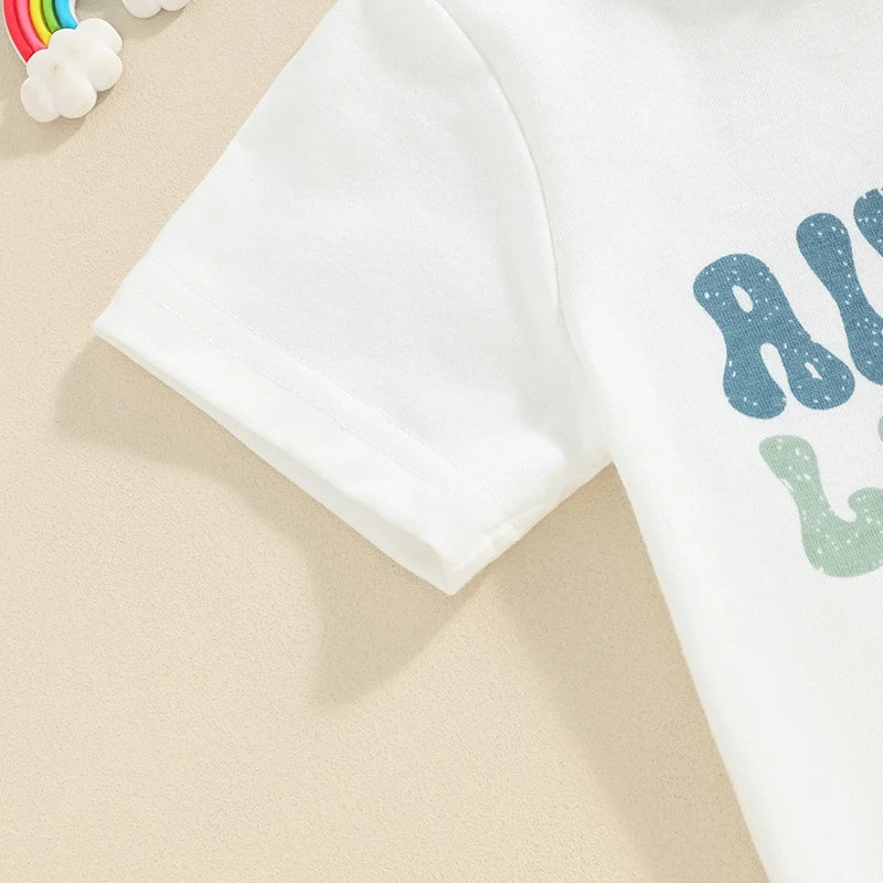 Toddler Boys Summer Outfits Letter Print Short Sleeve T-Shirts Tops and Elastic Waist Contrast Color Shorts Set