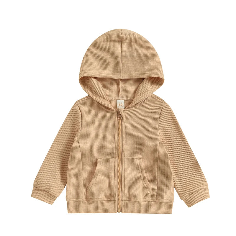 Kids Hoodie Long Sleeve Hooded Zip-up Hoodie Solid Sweatshirt