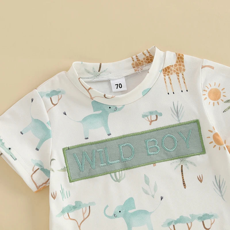 Toddler Baby Boy Shorts Set Animal Letter Short Sleeve T-shirts Elastic Waist Shorts Summer Outfit