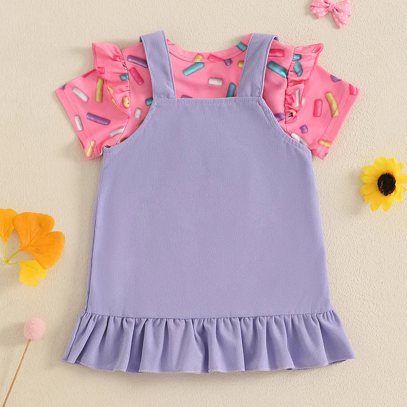 Summer Infant Baby Girls Outfits Short Sleeve Romper + Ruffle Overall Dress Set Casual Clothes