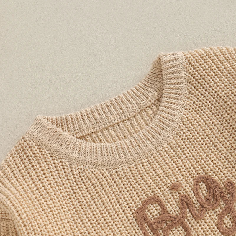 Boys Long Sleeve Letter "Big Brother" Embroidery Pullover Loose Cotton Knit Sweater