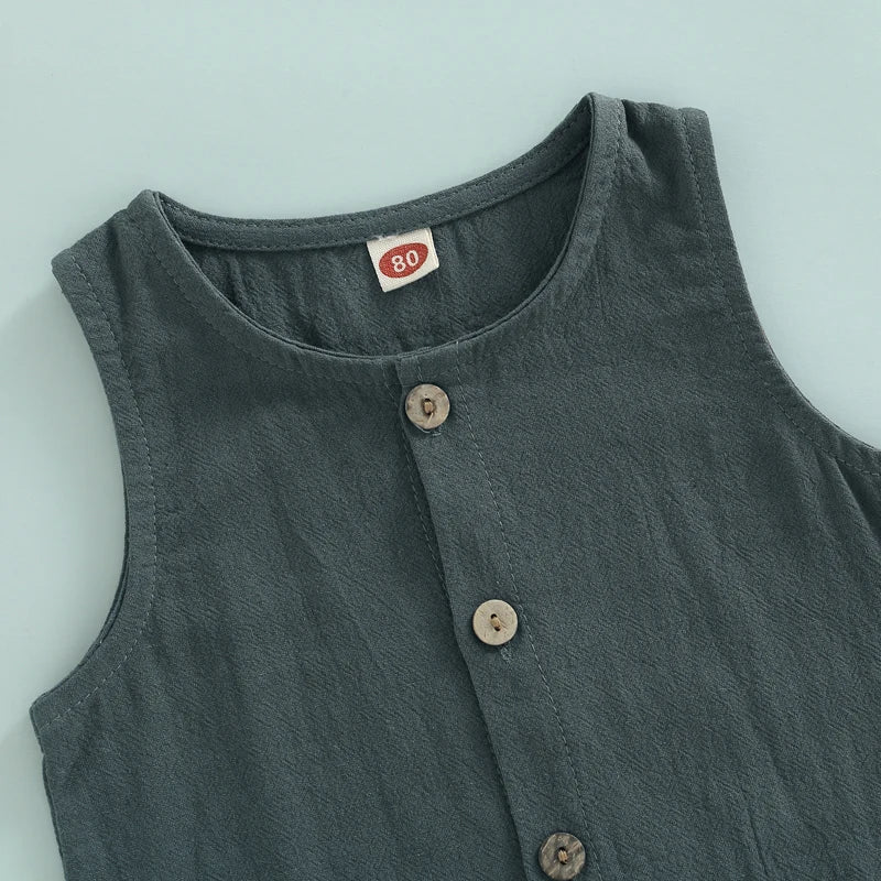 Infant Baby Boy's Girl's Jumpsuit Round Neck Sleeveless Button Down Romper