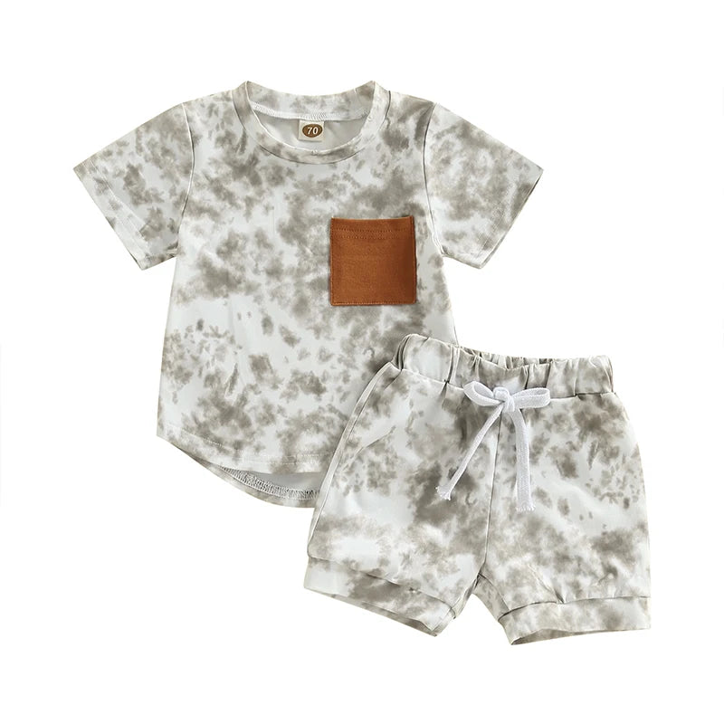 Baby Boys 2Pcs Summer Shorts Set Tie-dye Print Short Sleeve Crew Neck T-shirt Shorts Outfit