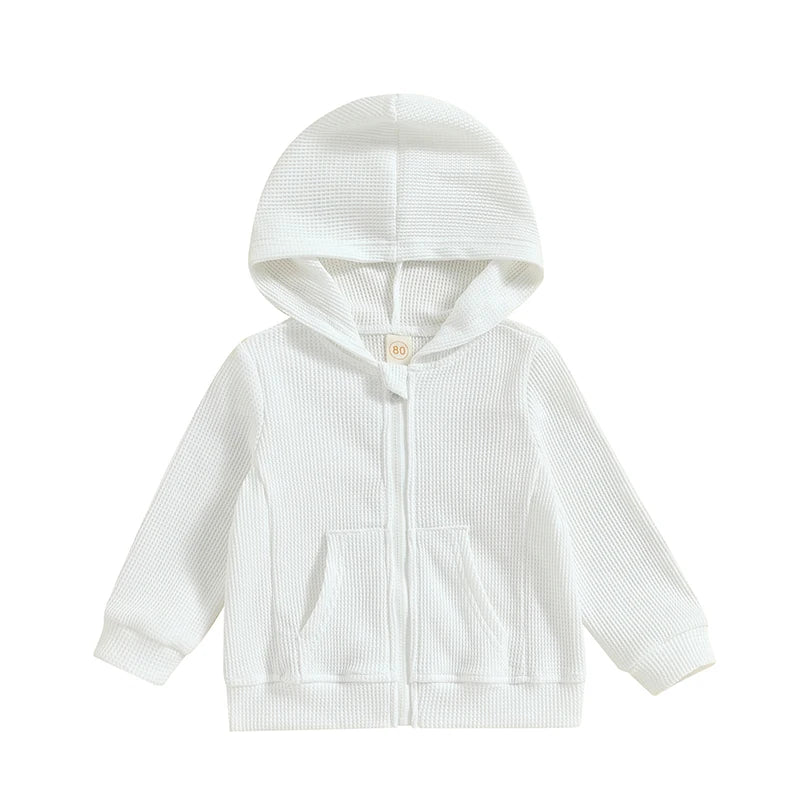 Kids Hoodie Long Sleeve Hooded Zip-up Hoodie Solid Sweatshirt