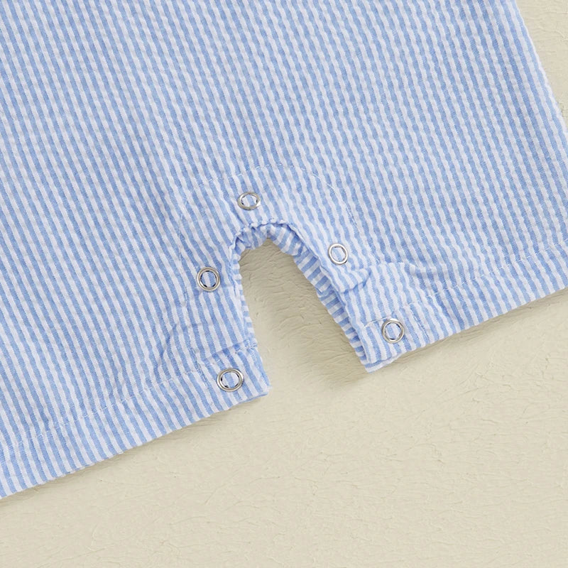 Baby Boys Jumpsuit, Sleeveless Crew Neck Striped Embroidery Golf Cart Summer Romper for Casual Daily