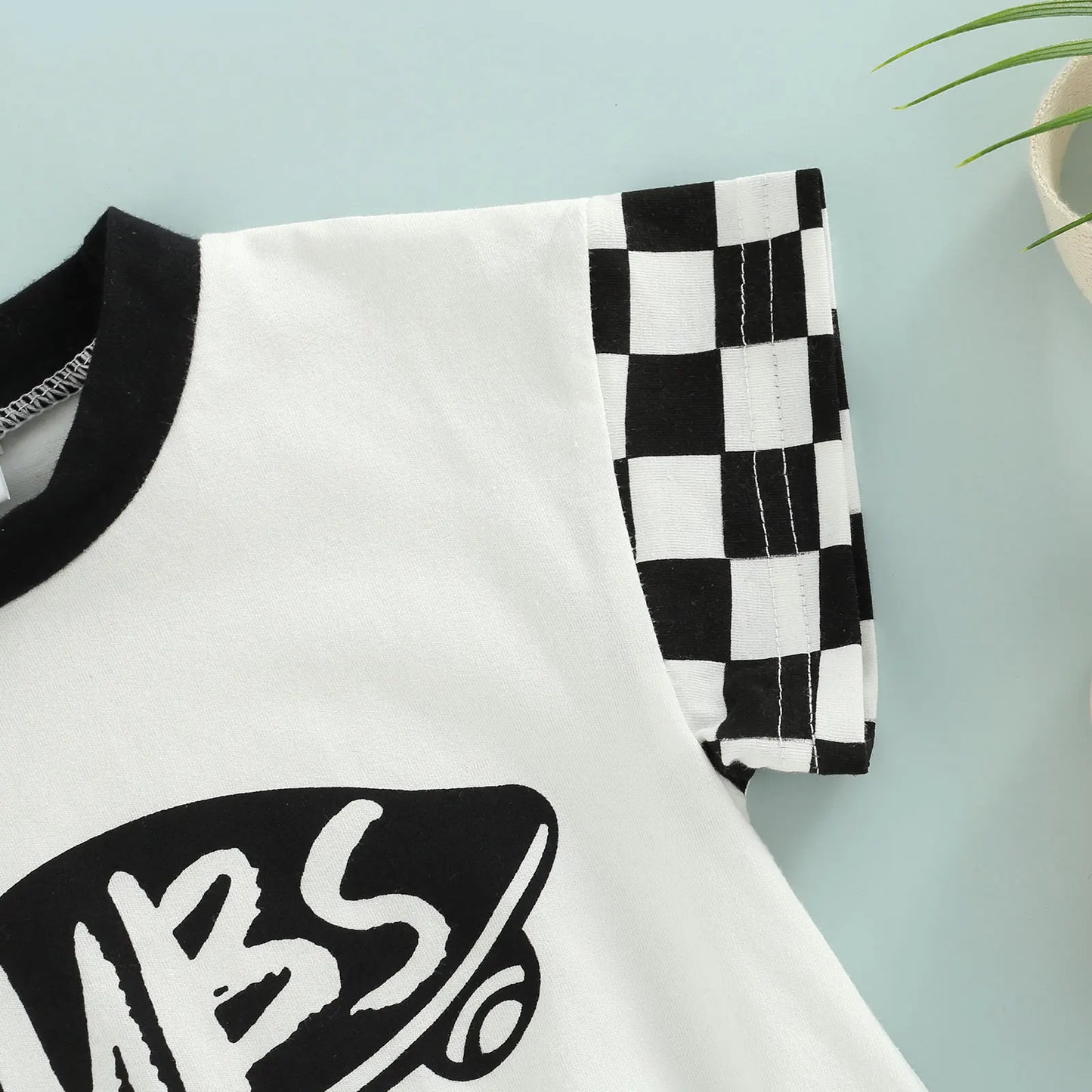 Infant Baby Girl Boy Romper Plaid Short Sleeve Round Neck Cartoon Pattern Letter Print Jumpsuit