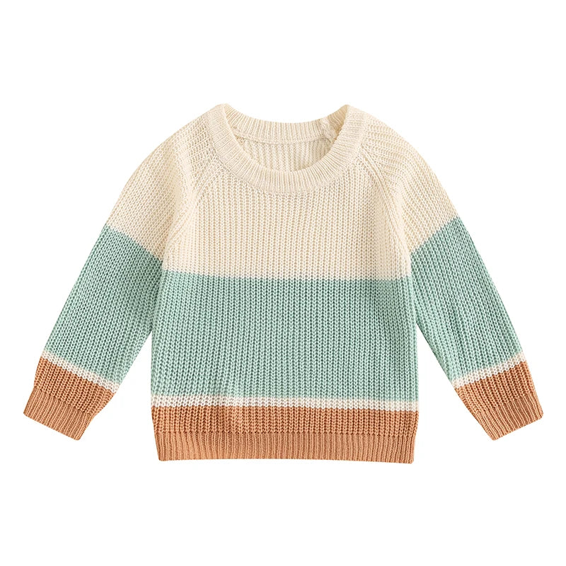 Baby Boy Sweater Casual Contrast Color Warm Knitted Long Sleeve Pullover Infant Knitwear