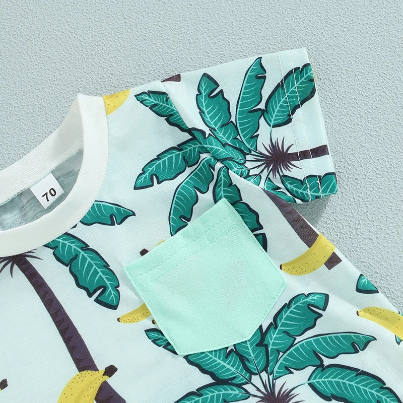 Toddler Baby Boy 2Pcs Summer Clothes Beach Tree Print Short Sleeve Crew Neck T-Shirts Shorts