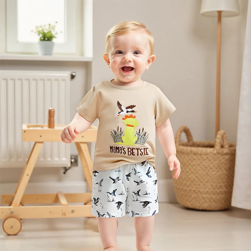 Toddler Baby Boy Duck Outfit Short Sleeve T-shirts Elastic Waist Shorts Summer Outfit