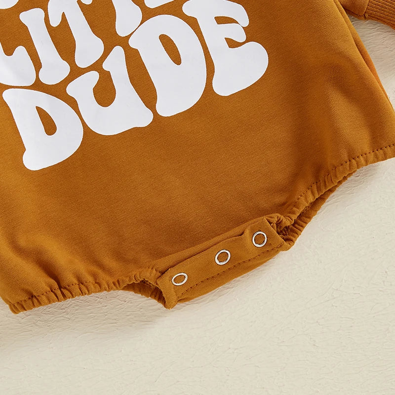 Baby Boy Sweatshirt Romper Letter Print Round Neck Long Sleeve Casual Jumpsuit