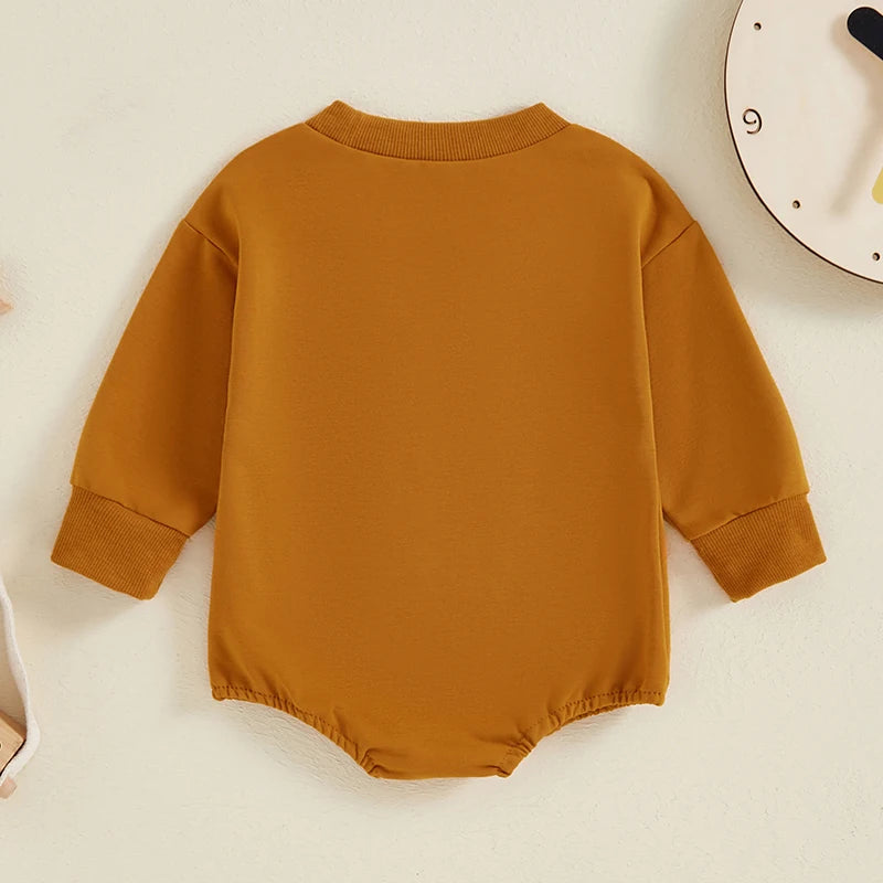 Baby Boy Sweatshirt Romper Letter Print Round Neck Long Sleeve Casual Jumpsuit