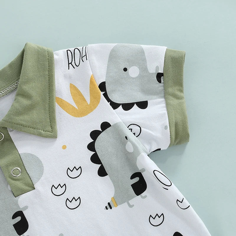 Summer Toddler Kids Boys Casual Suit Cartoon Printed Short Sleeve Tops+Short Pants Clothes Set