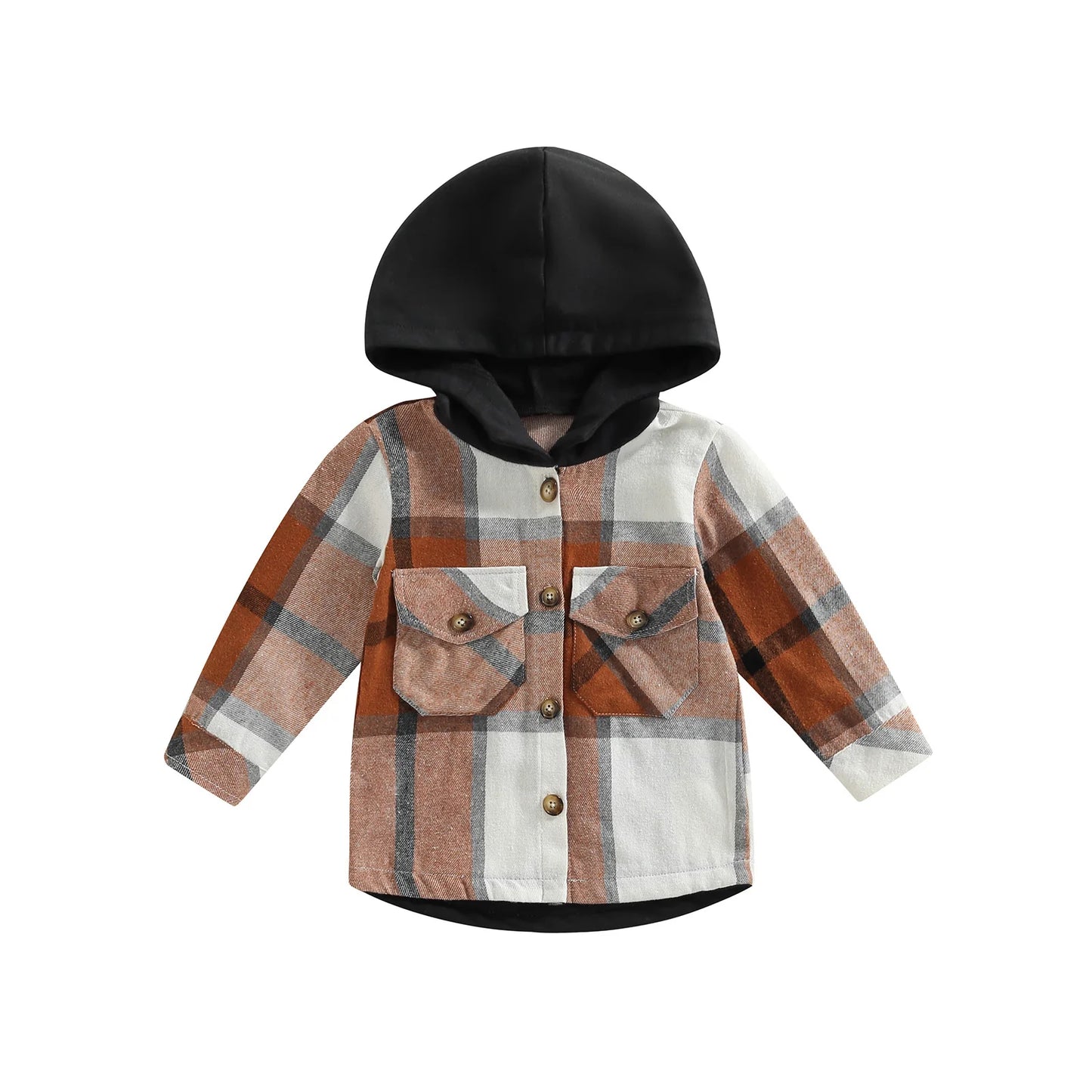 Little Boys Plaid Long Sleeve Hooded Shirt Coat 2 Colors