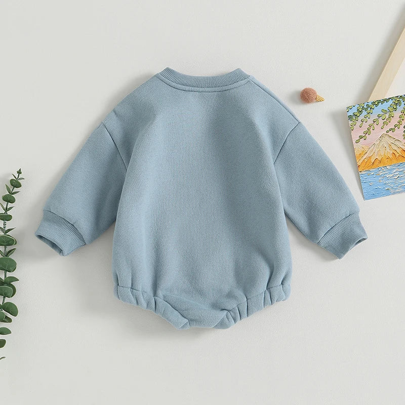 Baby Boys Sweatshirt Bodysuit Long Sleeve Round Neck Letter Embroidery "Little Dude" Bodysuit