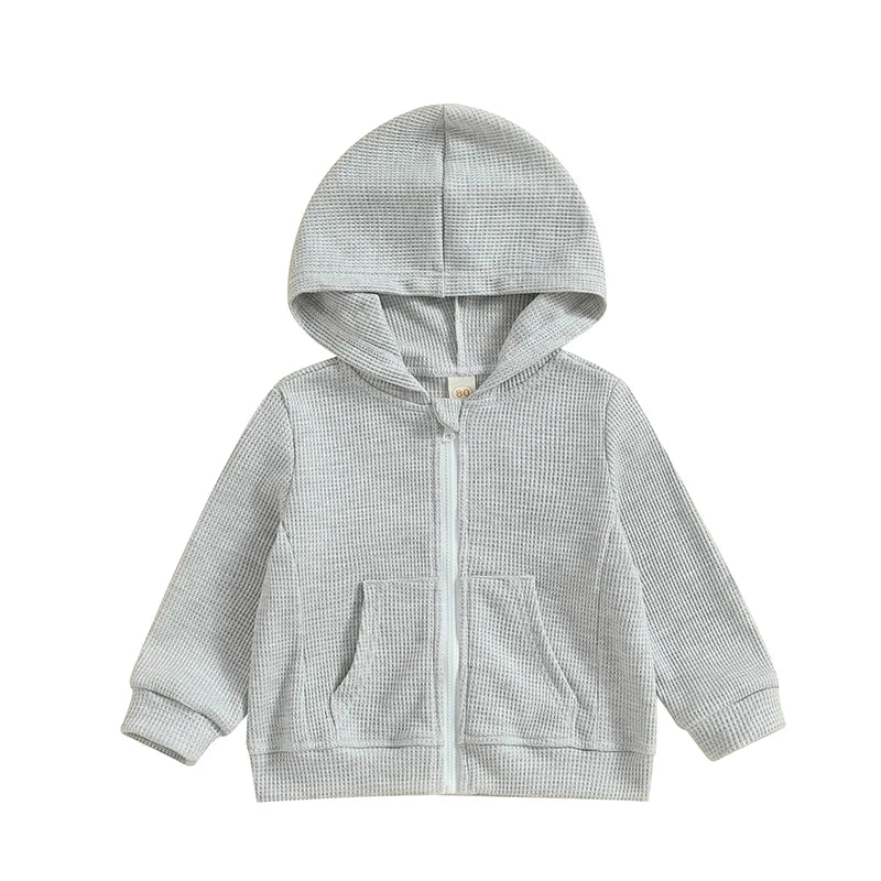 Kids Hoodie Long Sleeve Hooded Zip-up Hoodie Solid Sweatshirt