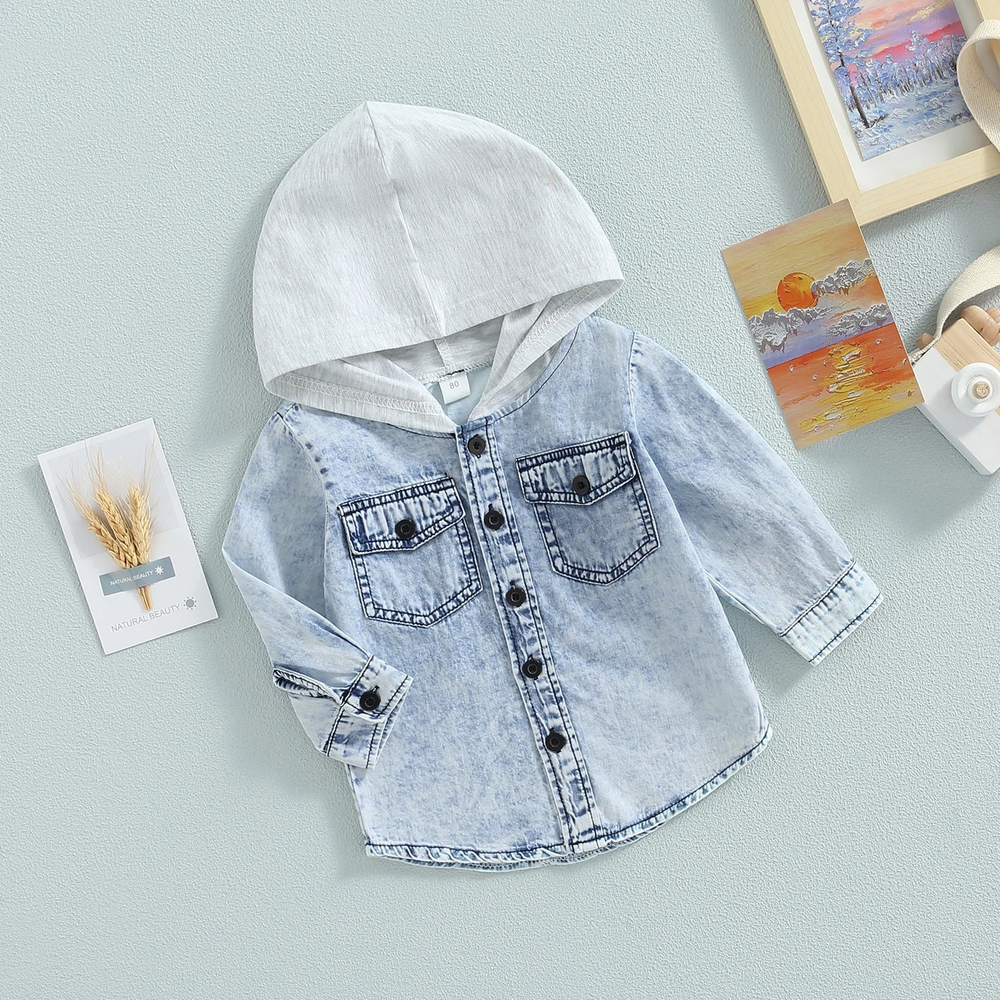Toddler Boys Long Sleeve Button Down Patchwork Hooded Jacket