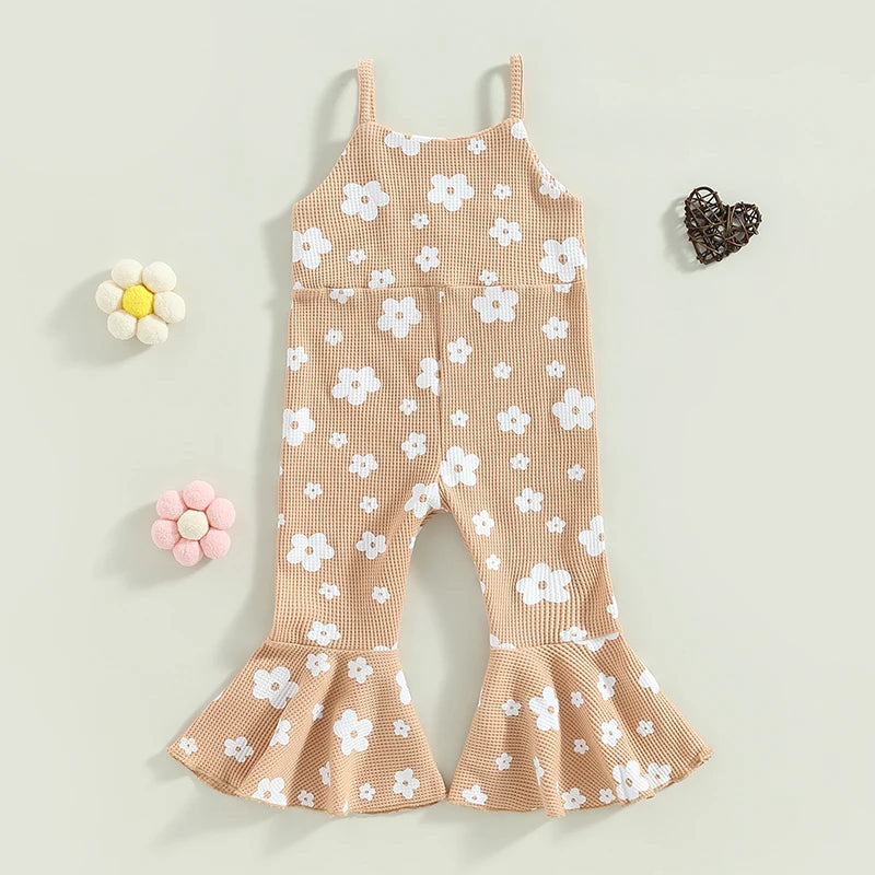 Toddler Girls Summer Romper Sling Jumpsuit Sleeveless Suspender Floral Bell-bottom Pants