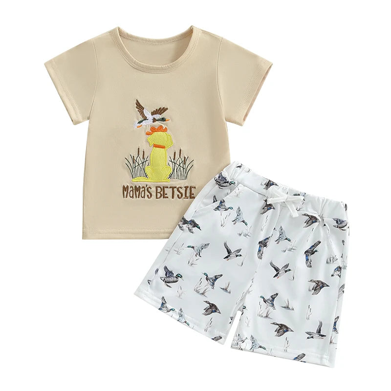 Toddler Baby Boy Duck Outfit Short Sleeve T-shirts Elastic Waist Shorts Summer Outfit