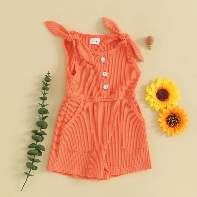 Toddler Kids Girls Rompers Shorts 4 Colors Solid Sleeveless Ribbed Knitted Jumpsuit Overalls Summer Clothes