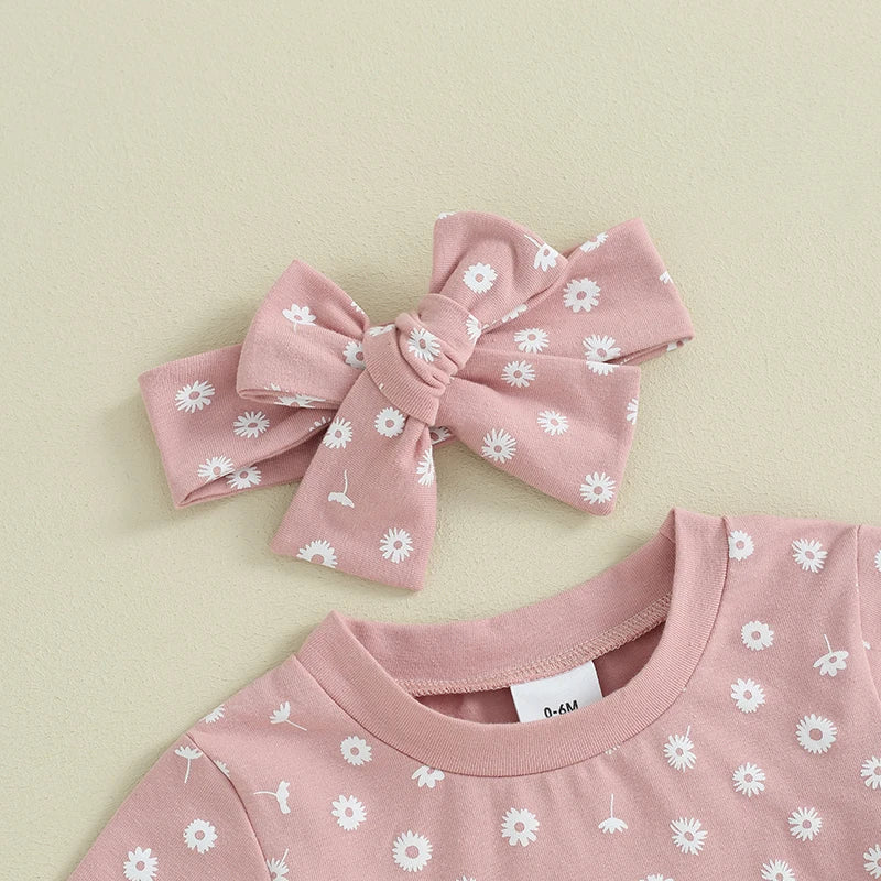 Toddler Baby Girls Clothes Sets Floral Print Short Sleeve T-shirtswith Shorts and Hairband Summer Outfit