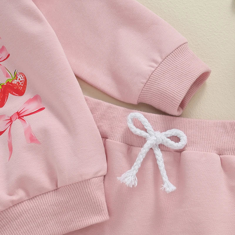 Baby Girl 2Pcs Fall Outfits Cute Bow Print Long Sleeve Pullover + Pants Set Toddler Clothes