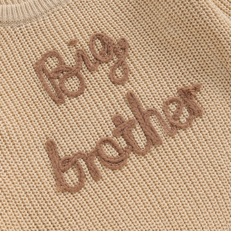 Boys Long Sleeve Letter "Big Brother" Embroidery Pullover Loose Cotton Knit Sweater