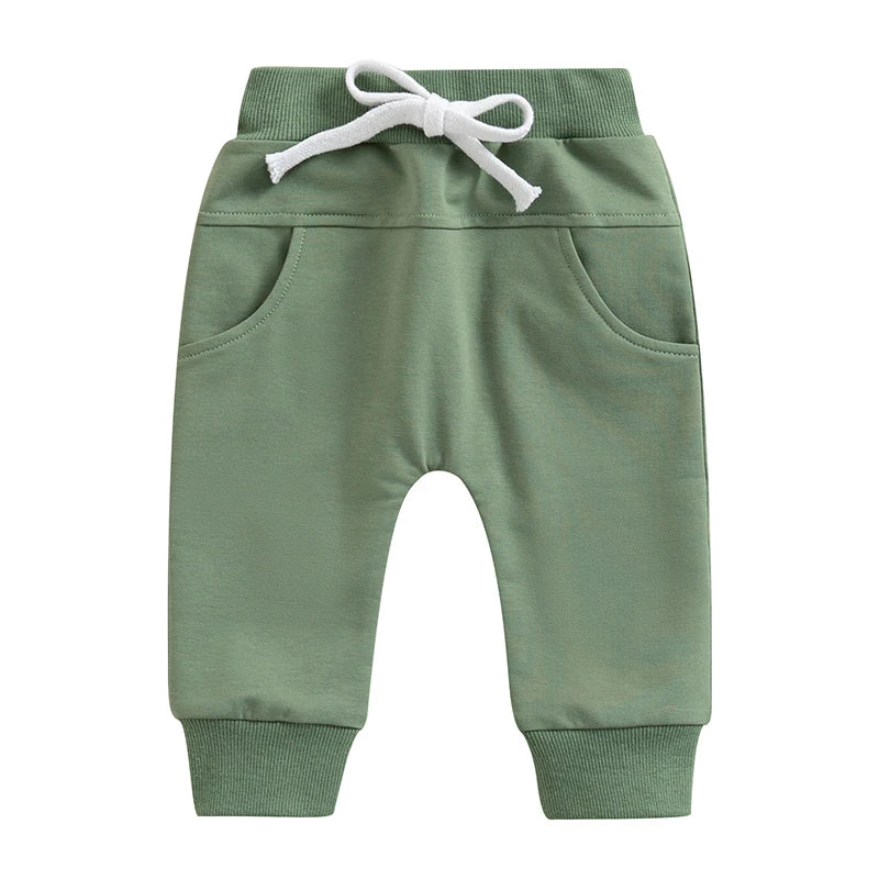 Toddler Baby Boys Casual Sweatpants Elastic Waist Drawstring Solid Fall Pants Pockets